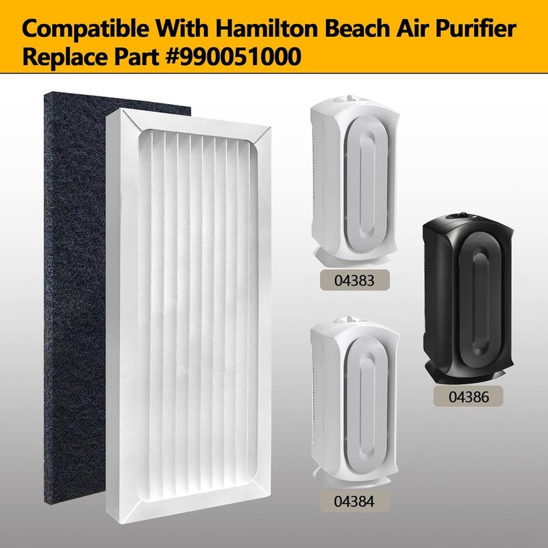 MAXTBEE 990051000 True HEPA Air Purifier Replacement Filter Compatible with Hamilton Beach TrueAir 04383 04384 04385 04386 Compact Pet Air Purifiers, 2 HEPA Filters and 4 Activated Carbon Pre-Filters - Image 4